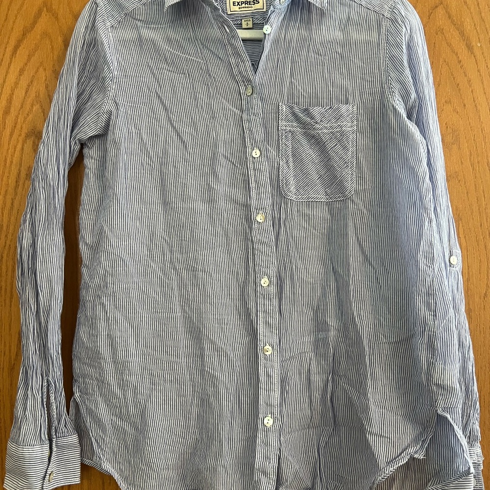 Express Women’s Casual Blue and White Striped Shirt